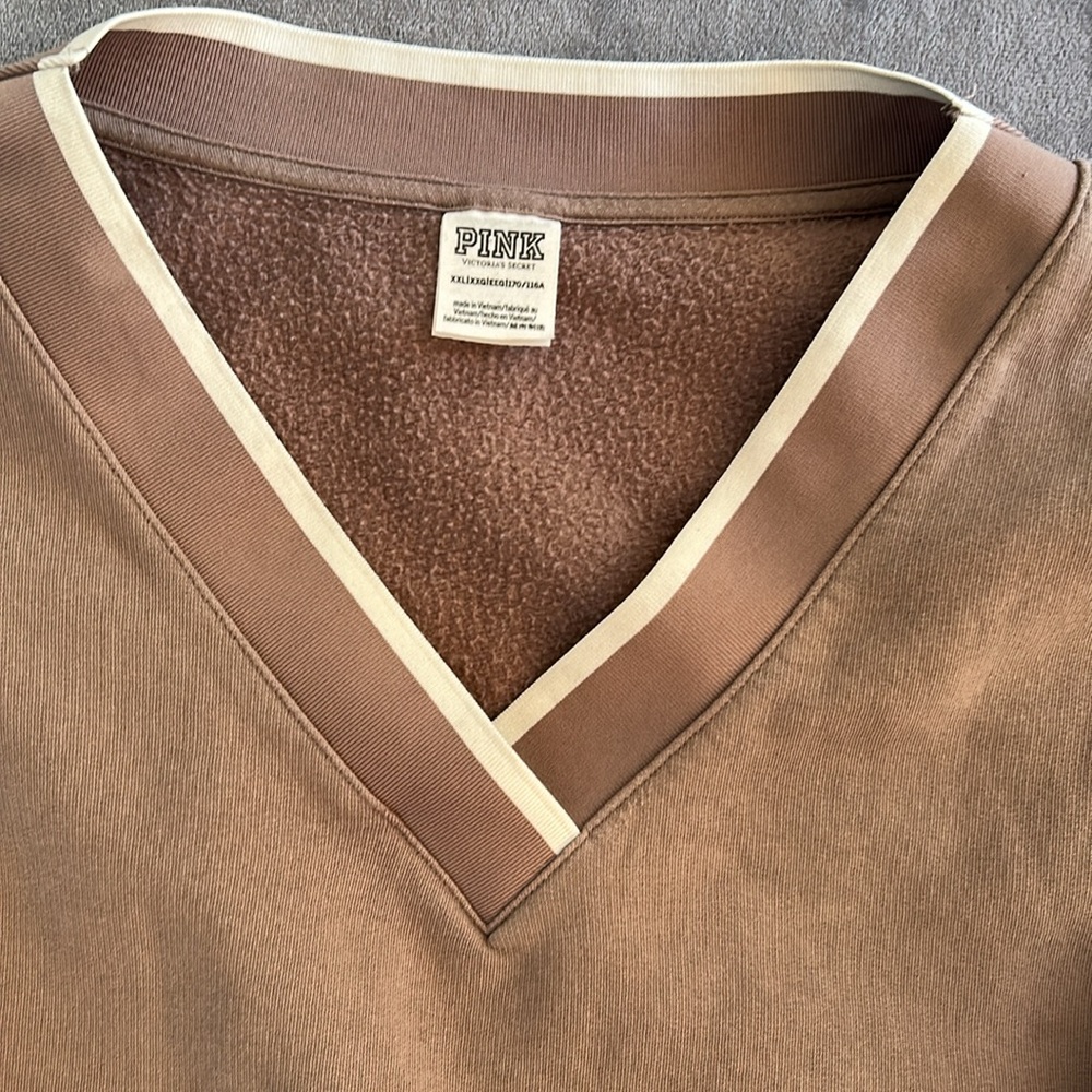 Pink v neckline cropped sweatshirt in mauve brown fleece long sleeves Sz xxl - Picture 3 of 8